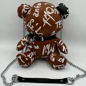 Graffiti teddy bear shaped crossbody handbag